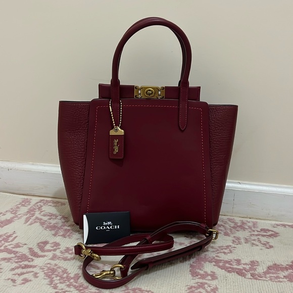 Coach Brass/Deep Red Tote Bag - Picture 1 of 8